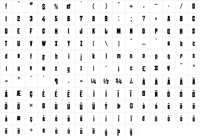 Chausson CF Bold Bold  glyph index