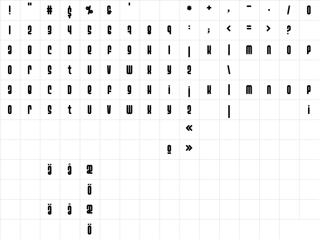 Ashbury Regular  glyph index