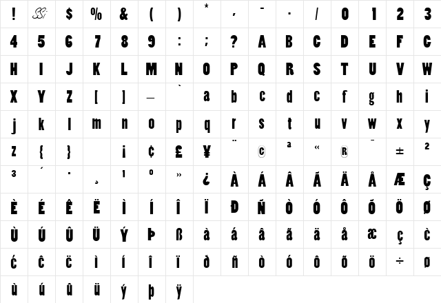 SlotSSK Regular  glyph index