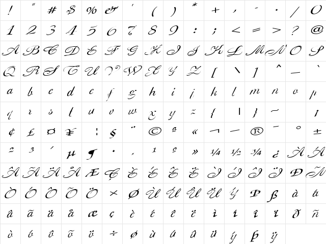 Cow Regular  glyph index