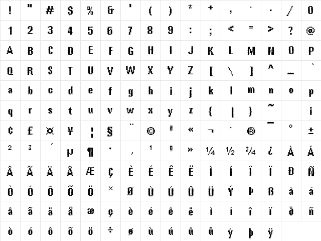 Rough67 Becker Regular  glyph index