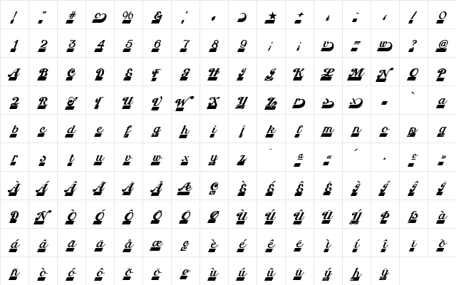 Boola Boola NF Medium  glyph index