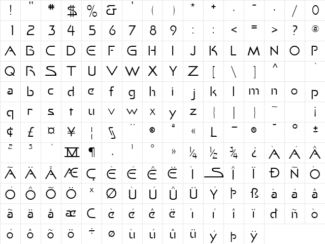 Khan Fill  glyph index