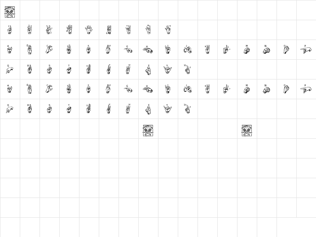 American Sign Language Regular  glyph index