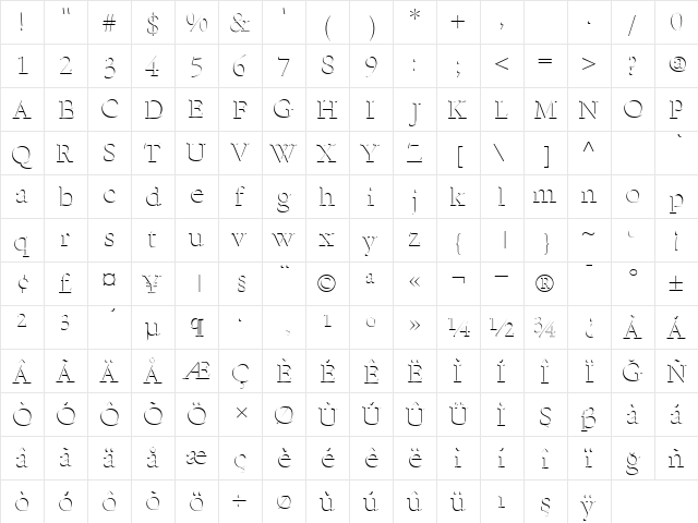 TR Emboss Normal  glyph index