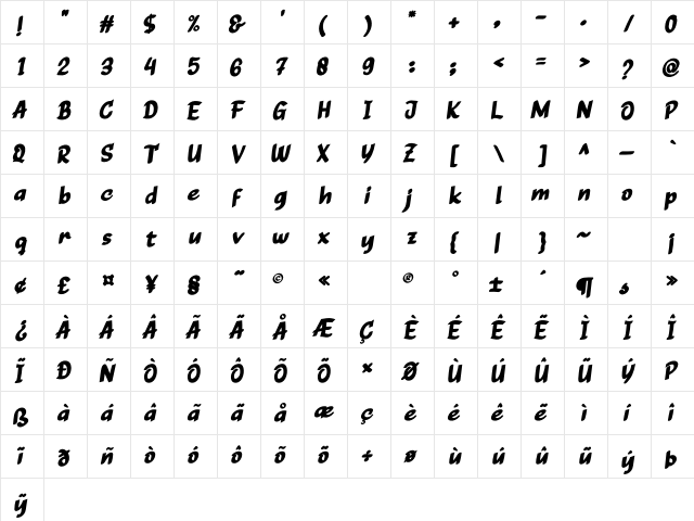 RAPID SQUAD Regular  glyph index