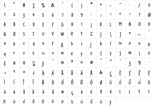 Kosmik-PlainThree Regular  glyph index