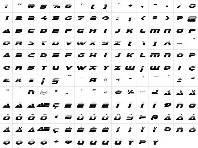 Galant Halftone Italic Italic  glyph index