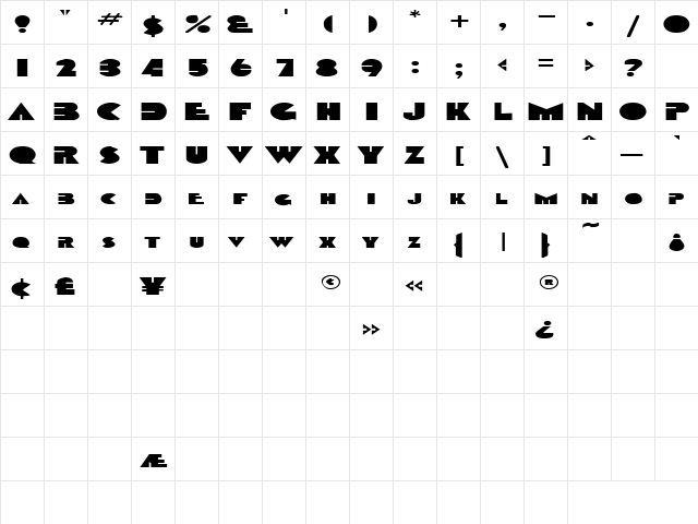 Rebel 3 Regular  glyph index