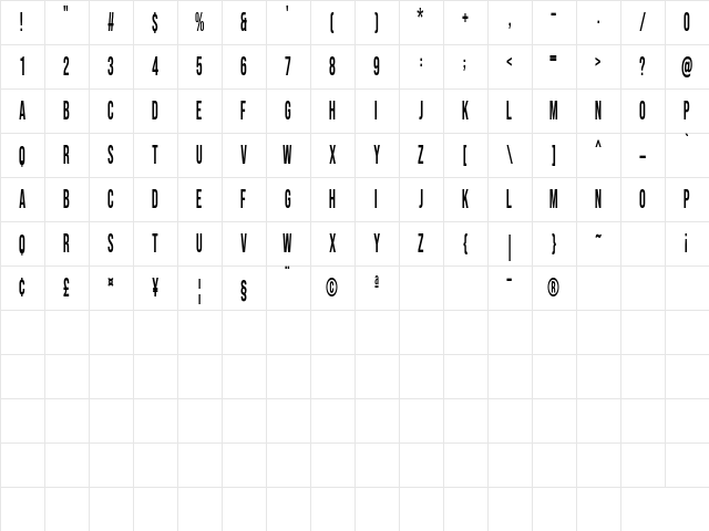 Sans Fransisco Semi Bold  glyph index