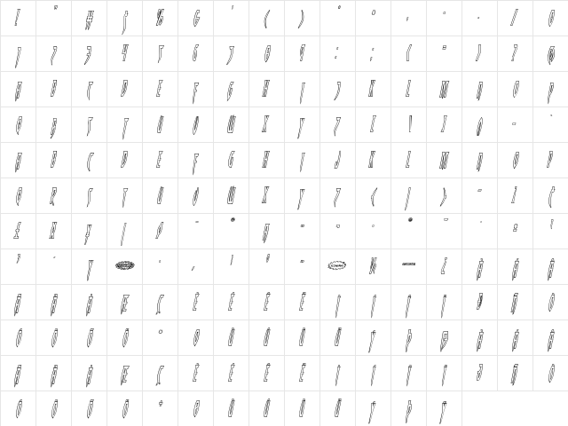 Inhumanity Outline Italic Outline Italic  glyph index