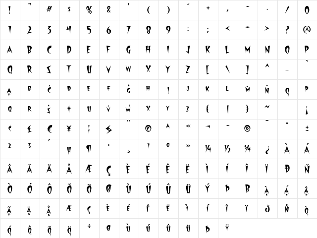 Starburst Lanes Twinkle Regular  glyph index