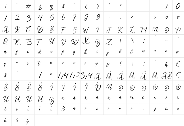 Rabelan Regular  glyph index