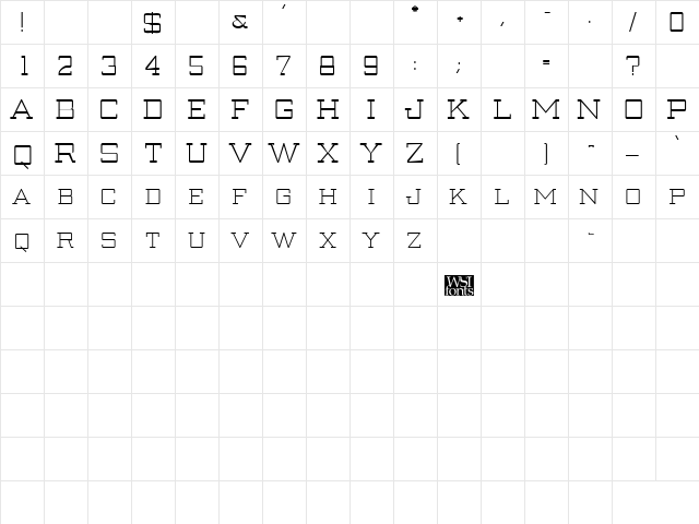 Creenay Regular  glyph index