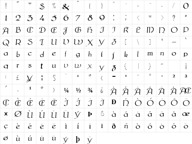 PlatoFontNew113 Regular  glyph index