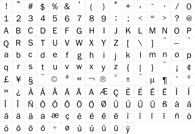 Franklin Book  glyph index