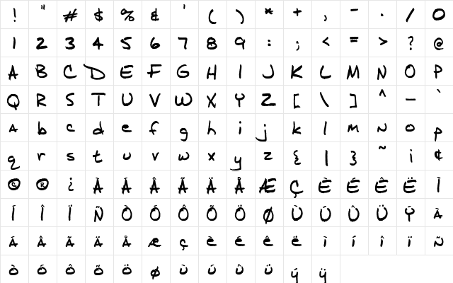 j.d. Regular  glyph index