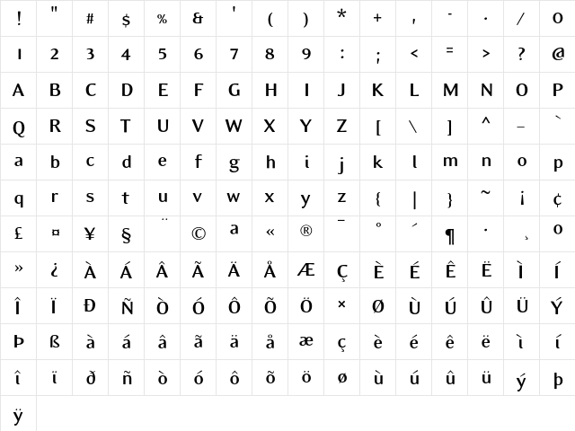 EideticModern Bold  glyph index
