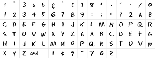EARNEST Regular  glyph index