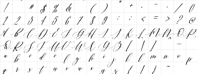 Shington Regular  glyph index