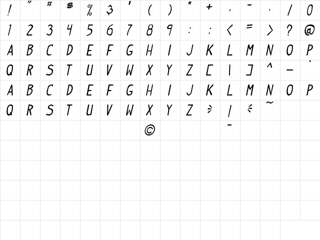 Indy Pimp Italic  glyph index