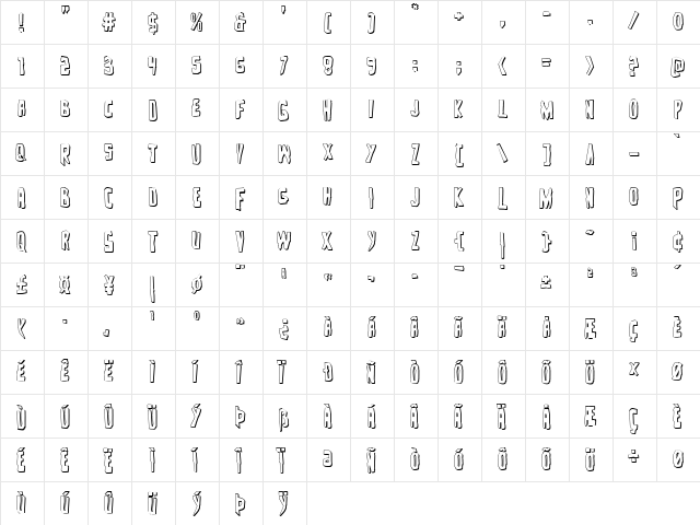 Zakenstein 3D Regular  glyph index