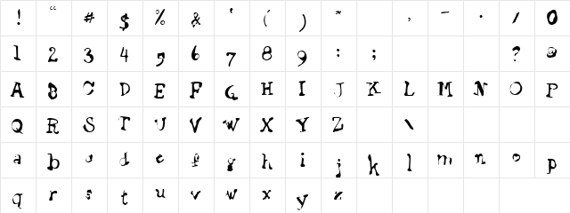 Cartoony Alphs Regular  glyph index