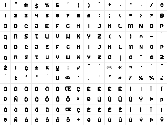Gunner Storm Condensed Condensed  glyph index