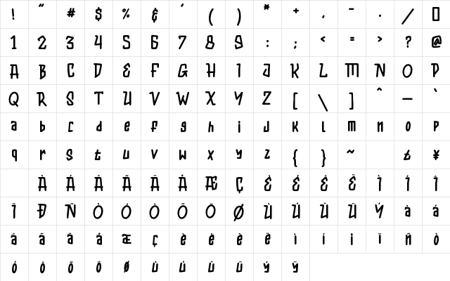 KIDAMAIN Regular  glyph index