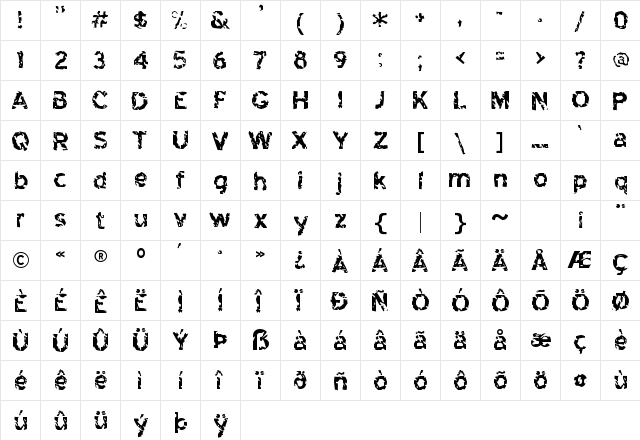 Highway to Heck Regular  glyph index