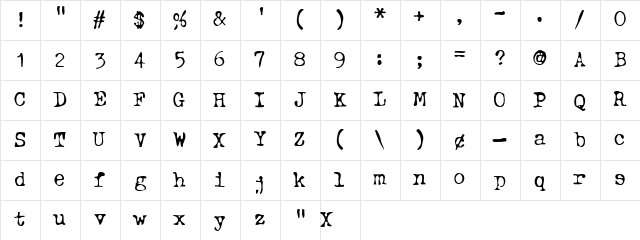 Typewriter Oldstyle  glyph index