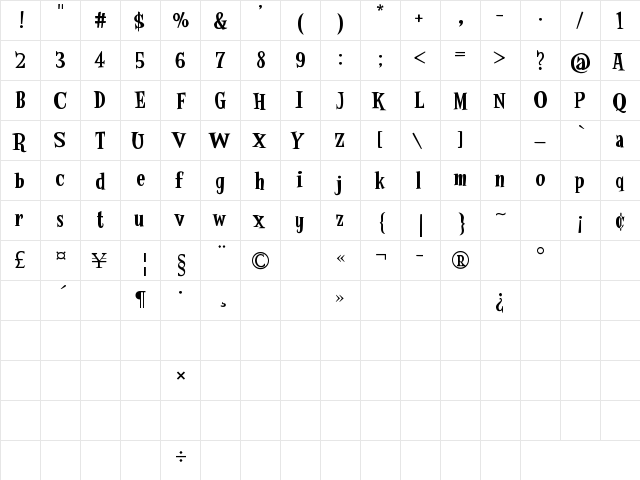 Crunchy Taco Regular  glyph index