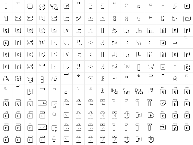 Legacy Cyborg 3D Regular  glyph index
