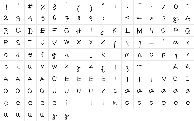 Comica Regular Regular  glyph index