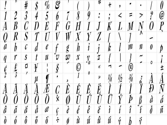 Green Regular  glyph index