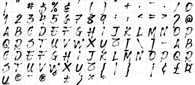 Sore Regular  glyph index