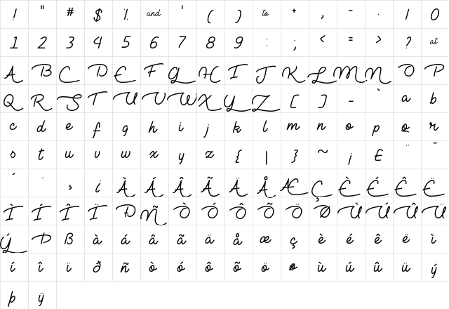 Lie to Me Regular  glyph index