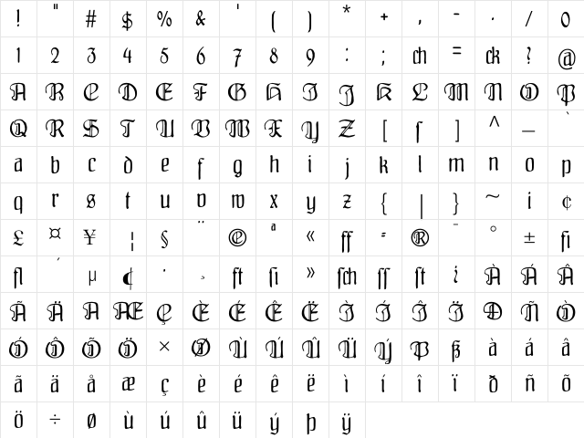 Fraenkisch Regular  glyph index