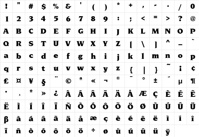 NovareseEF-Ultra Regular  glyph index