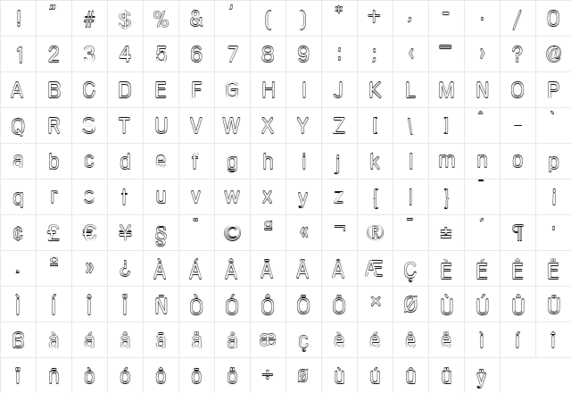 AndreasBeckerOutline-Light Regular  glyph index