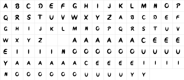 Iron Blade Regular  glyph index