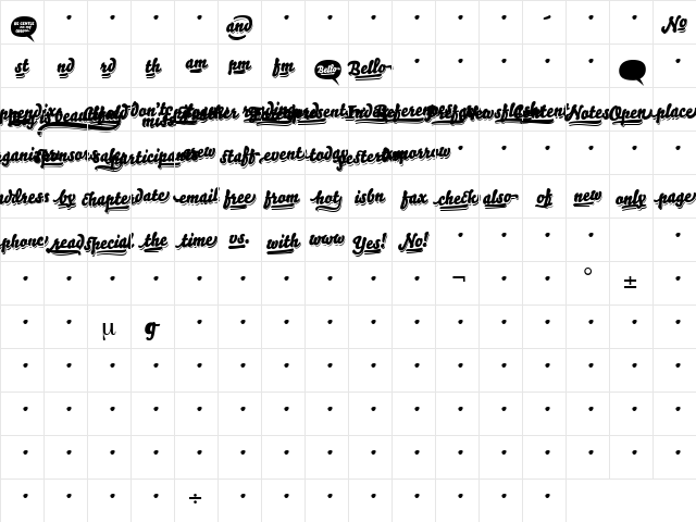 Bello Words Solo  glyph index