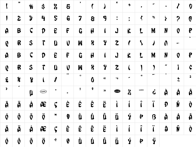 Egg Roll Title Regular  glyph index