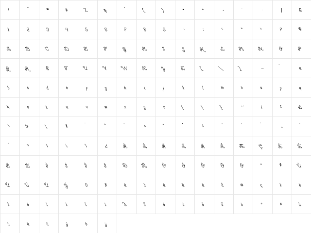 Piccolo Carino Tilted Back Regular  glyph index