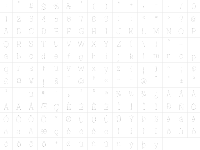 Austral Slab Maplines Thin  glyph index