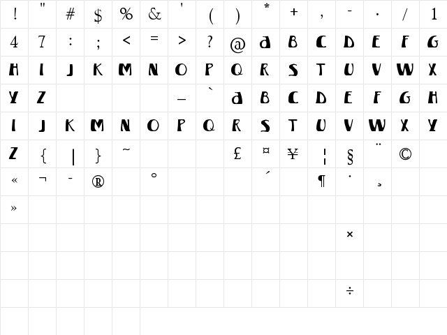 Winterland Regular  glyph index