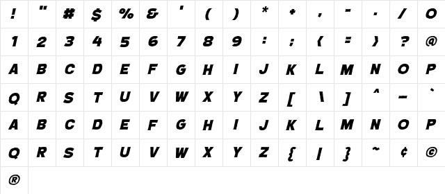 CryptCreep Heavy BB Italic  glyph index