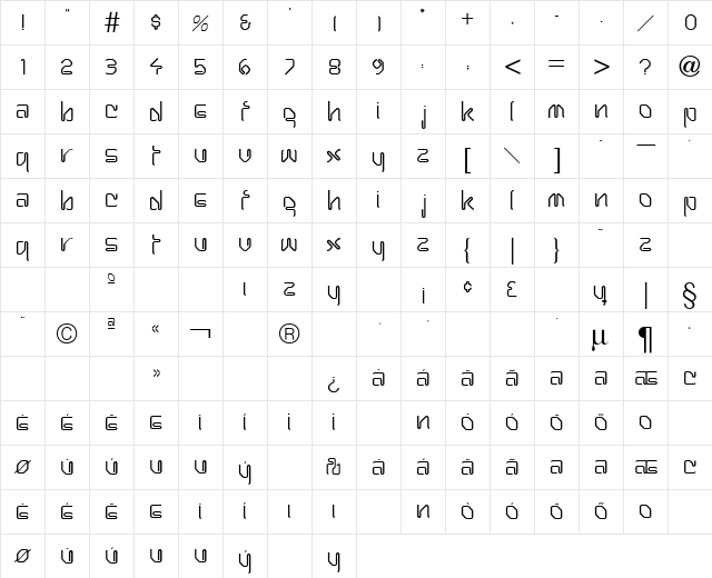 Harpoon Regular  glyph index