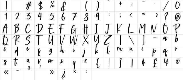 Childish Regular  glyph index