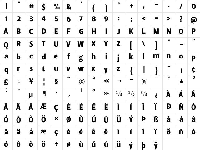 Leitura Sans Grot 4  glyph index